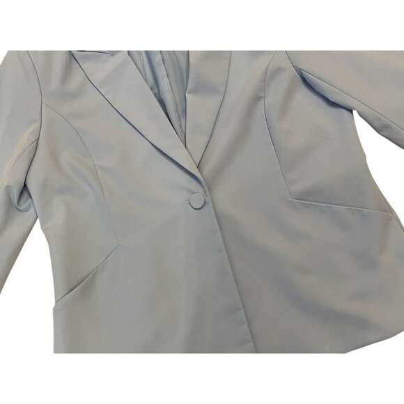 ladies Vintage Baby Blue Suit Lined Blazer Wide Leg Pants Single Button stretch - Picture 7 of 16